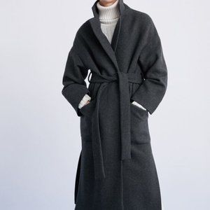 Zara Wool Zara Manteco Long Belted Double Breasted Wrap Coat Size Large